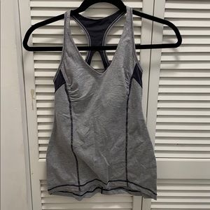 Lululemon v-neck high support top in grey stripes